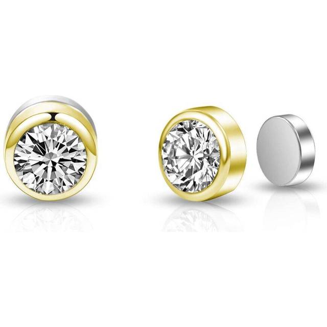 Gold plated 6mm magnetic clip on earrings created with zircondia® crystals