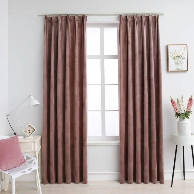 vidaXL Mörkläggningsgardiner 2 st m. krokar sammet antikrosa 140x225cm