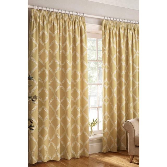 Paoletti Olivia Embroidered Pencil Pleat Curtains (Pair) Polyester Citron (168X229Cm), Yellow