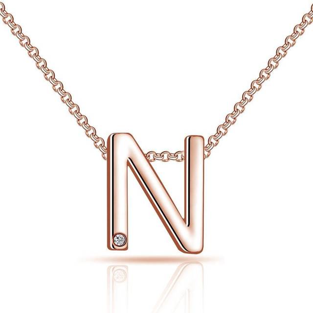Rose gold plated initial necklace letter n created with zircondia® crystals