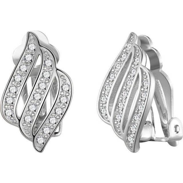 Silver Plated Triple Row Clip On Earrings Created with Zircondia Crystals