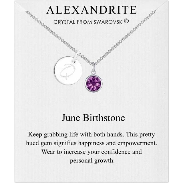 June (Alexandrite) Birthstone Necklace with Initial Charm (A to Z) Created with Zircondia® Crystals