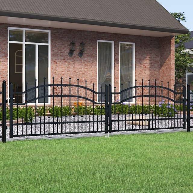 Vidaxl Fence Gate With Spear Top Black 305x120 Cm Powder-coated Steel