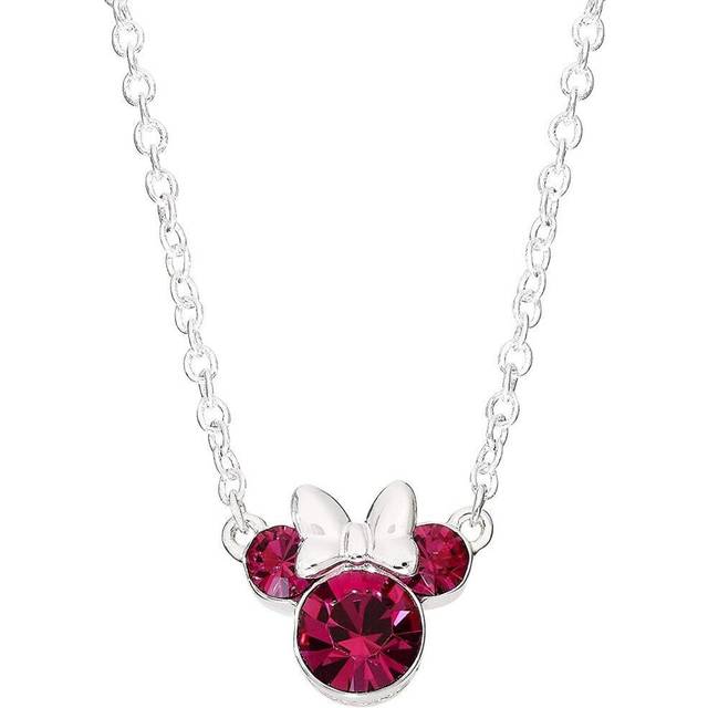 Disney Silver Minnie Mouse Fuchsia Crystal Necklace - F6719
