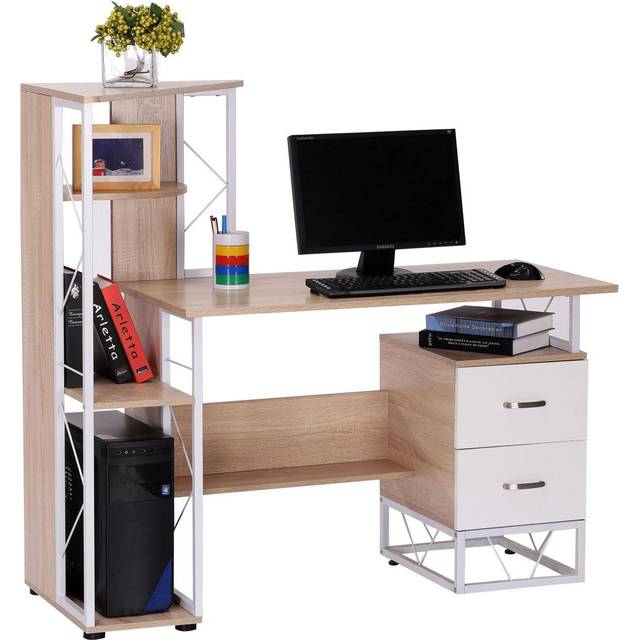 Workstation Computer Writing Desk W/2 Drawers Multi-Shelves-Oak/White - CARTER | TJ Hughes White