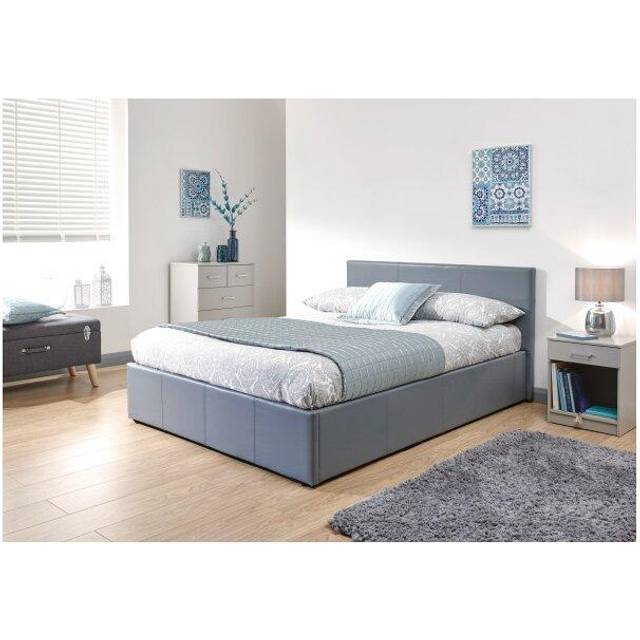 Side Lift Ottoman Bed King Faux Leather Grey, Grey