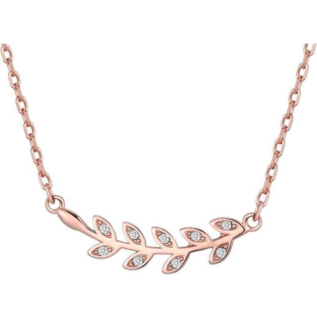 Rose gold plated leaf necklace created with zircondia® crystals