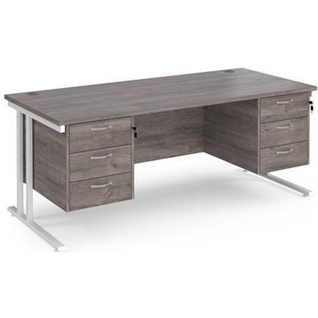 Maestro 25 Grey Oak Straight Office Desk with Two x 3 Drawer Pedestal and White Cantilever Leg Frame - 1800mm x 800mm