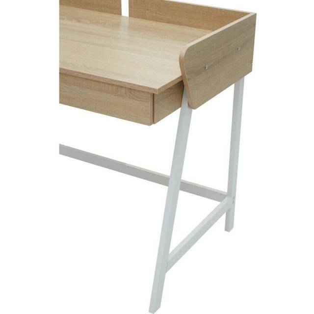 Natural Oak One Drawer Desk, White Metal Frame Home Office Desk,Writing Desk With a Single Storage Drawer - One Size