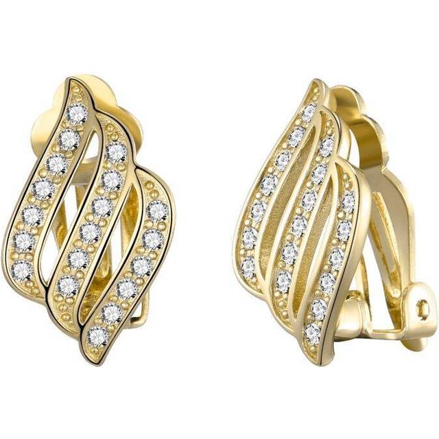 Gold plated triple row clip on earrings created with zircondia® crystals