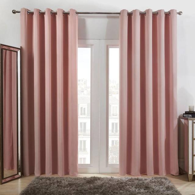 Dreamscene Eyelet Blackout Curtains Pair Of Thermal Ring Top Ready Made Luxury Blush Pink 66" Wide X 72" Drop, Pink