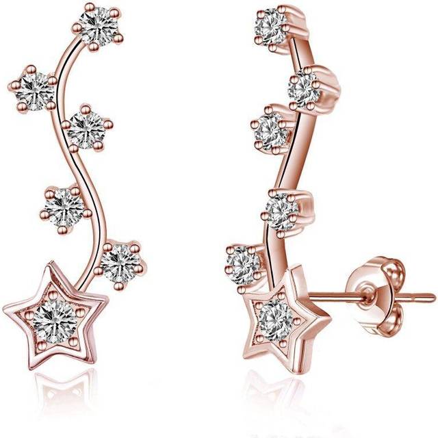 Rose Gold Plated Star Climber Earrings Created with Swarovski Crystals