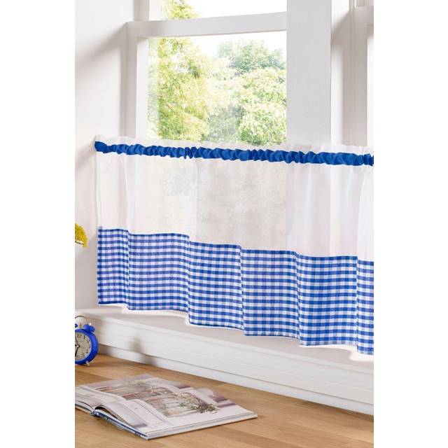 Alan Symonds Gingham Slot Top Voile Cafe Gardinpanel (150 cm x 45 cm, blå)