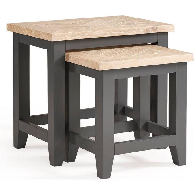 JB Outlet Brielle Pair Of Grey And Oak Nesting Side Tables, Two Tone, Set Of 2, Parquet Top, Wood, Height: 50 X Width: 56 X Depth: 38Cm - One Size