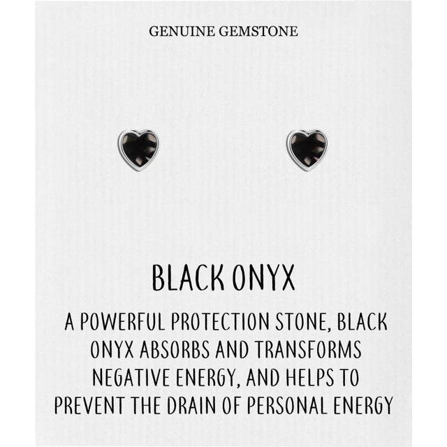 Black Onyx Heart Stud Earrings with Quote Card