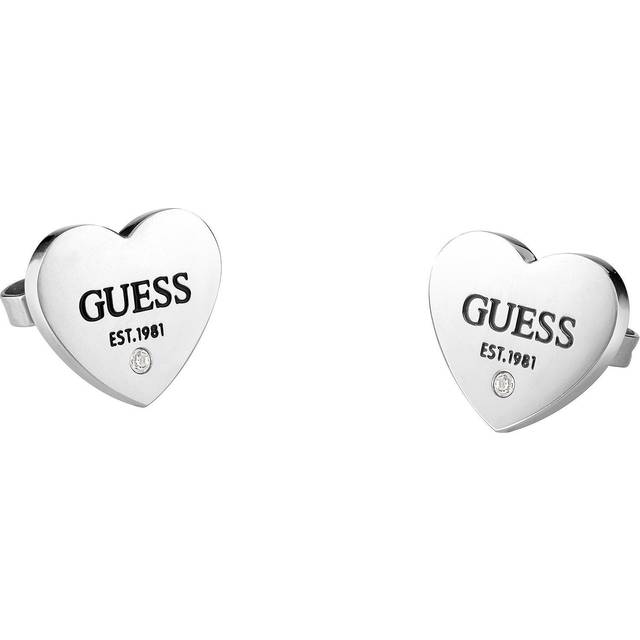Ladies Rhodium Plated 11mm Plain Heart & Black Logo Stud Earrings UBE02177RH