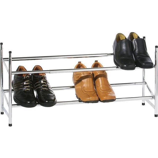 Stackable 2 Tier Extendable Shoe Rack, Extendable Chrome Rack, Angled Shelves Of Chrome Shoe Organizer