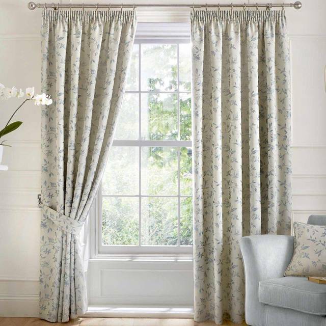 Curtina Bird Trail Pencil Pleat Lined Curtains - Duck Egg - W117xD137cm(W46xD54inches)