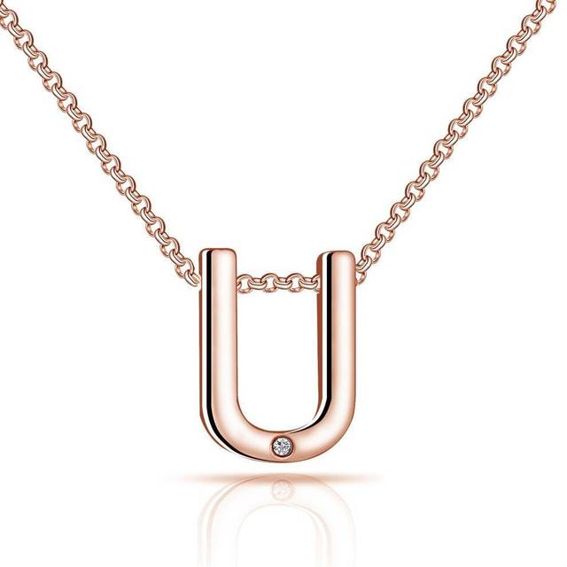 Rose gold plated initial necklace letter u created with zircondia® crystals