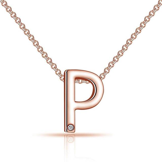 Rose gold plated initial necklace letter p created with zircondia® crystals