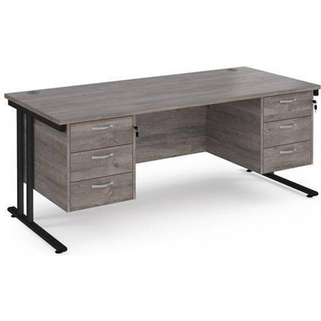 Maestro 25 Grey Oak Straight Office Desk with Two x 3 Two Drawer Pedestal and Black Cantilever Leg Frame - 1800mm x 800mm