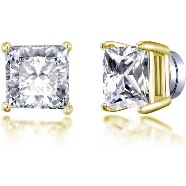 Gold plated square magnetic clip on stud earrings created with zircondia® crysta