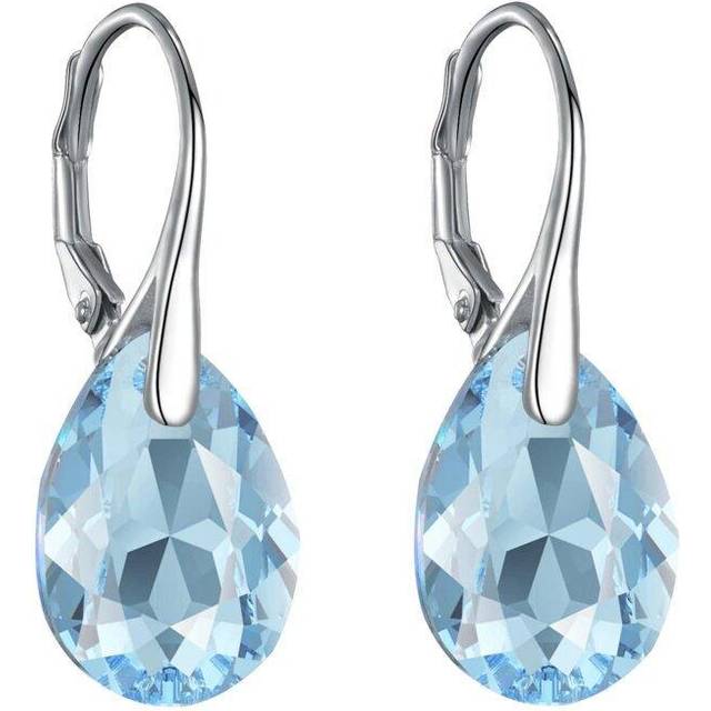 Sterling Silver Aquamarine Drop Earrings Created with Swarovski Crystals