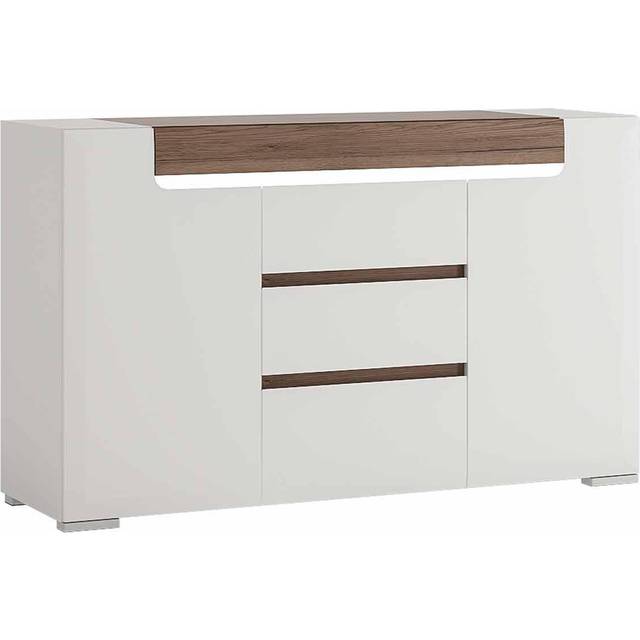 Toronto 2 Door 3 Drawer Sideboard (inc. Plexi Lighting) In White And Oak Effect, White