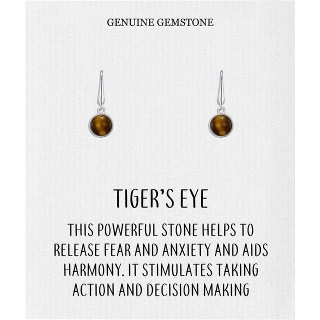 Tiger's eye drop earrings with quote card by philip jones