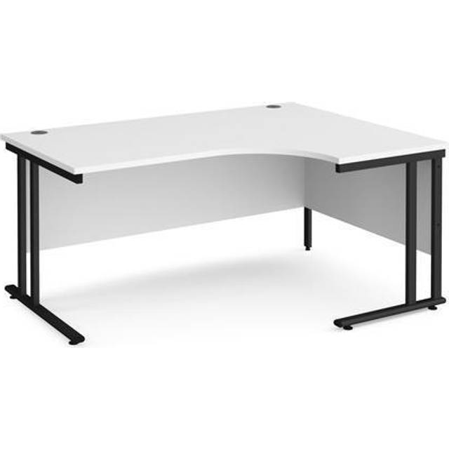 Maestro 25 Right Hand Ergonomic Office Desk with Black Frame and White Top – 1600mm