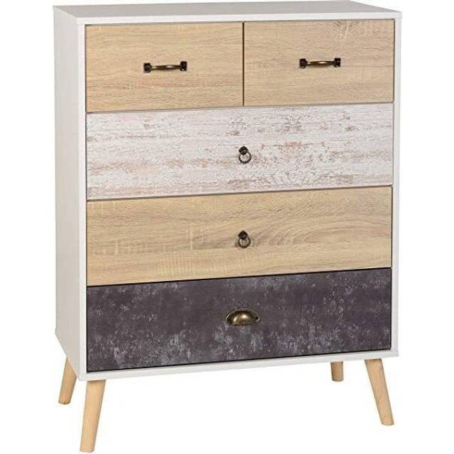 Seconique Nordic 5 Drawer White Distressed Effect Chest - 2+3 Drawers