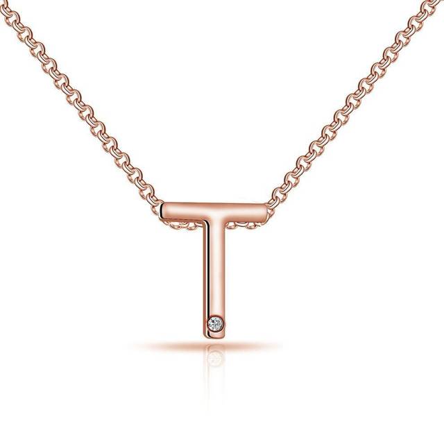 Rose gold plated initial necklace letter t created with zircondia® crystals