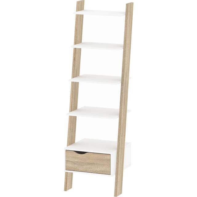 Oslo White and Oak Effect Leaning Bookcase