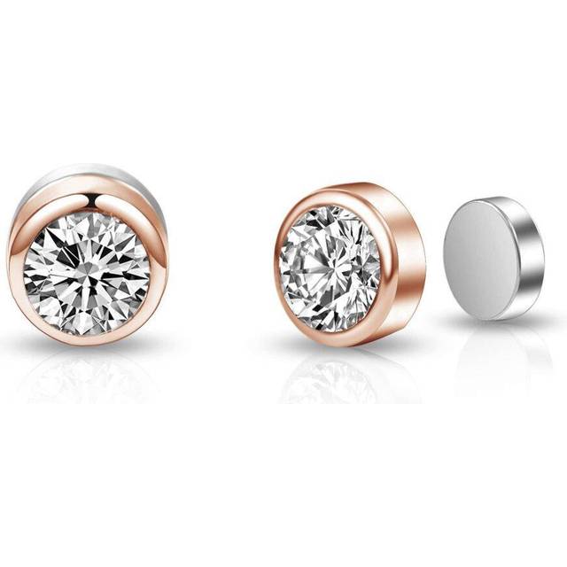Rose gold plated 6mm magnetic clip on earrings created with zircondia® crystals