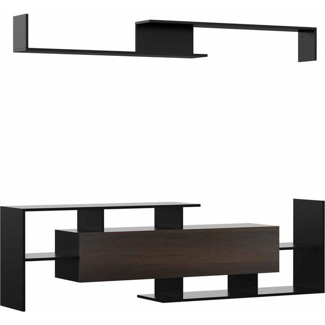 HOMCOM TV Cabinet Unit w/ Wall-Mounted Shelf - Open Shelves Black and Brown | TJ Hughes