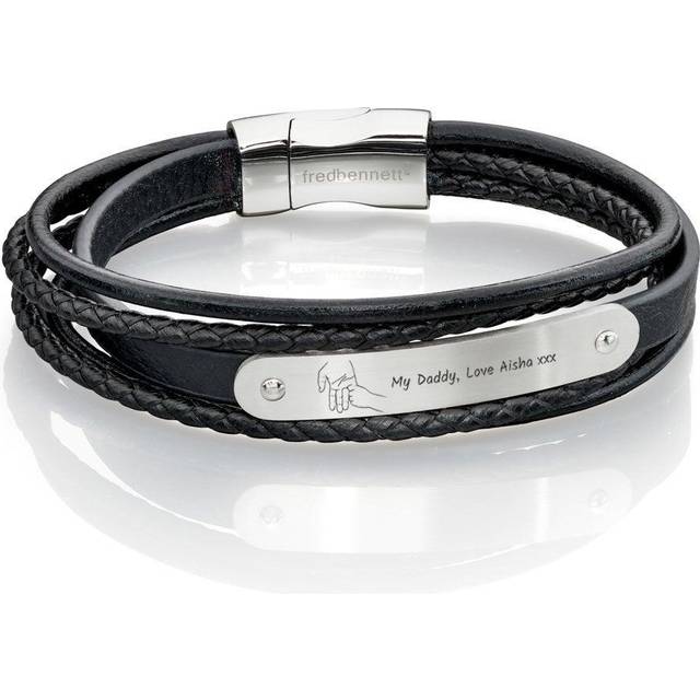 Mens Woven Black Leather Multi ID Bar Bracelet B5282