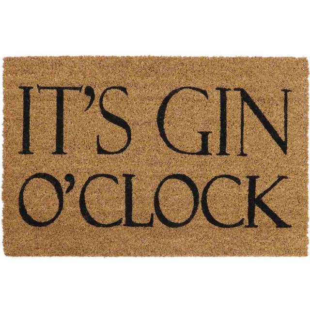 JVL Eco-friendly Latex Backed Coir Door Mat, Gin O'clock, Black