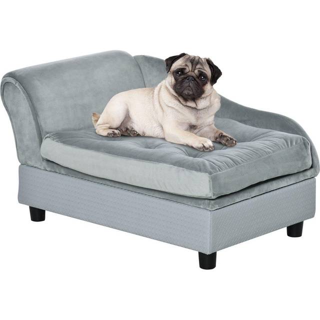 PawHut Pet Sofa Dog Chair Cat Couch w/ Storage - Cushion - Light Grey | TJ Hughes