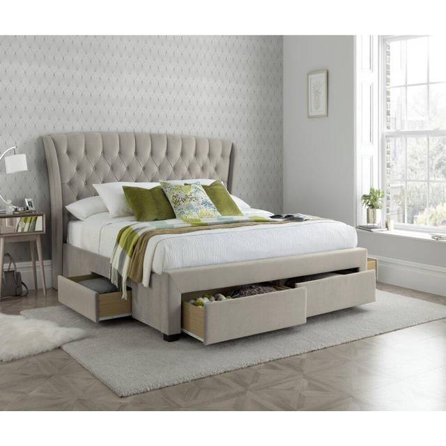 Bedmaster Newton Double Warm Stone Velvet Storage Bed Frame with 4 Drawers - Grey