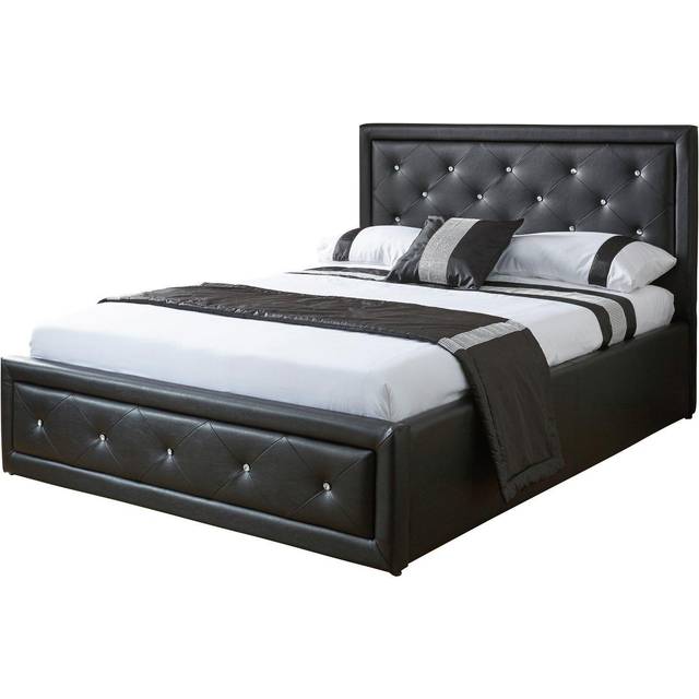 Hollywood Ottoman King Bed Faux Leather Black, Black
