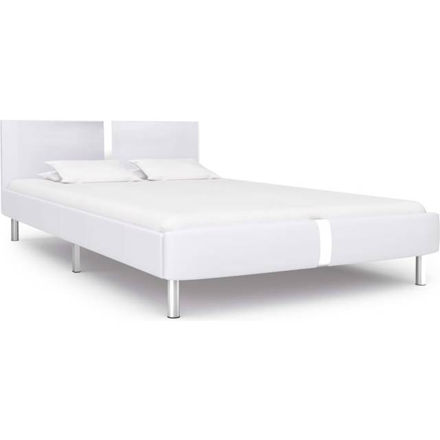 vidaXL Sängram utan madrass vit läderimitation 135x190 cm