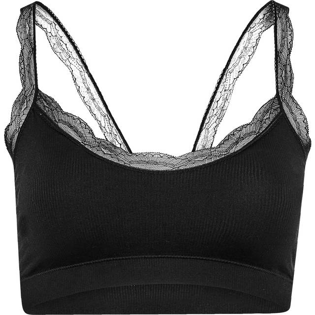Yours Curve Black Lace Trim Seamless Padded Nonwired Bralette - 22-24