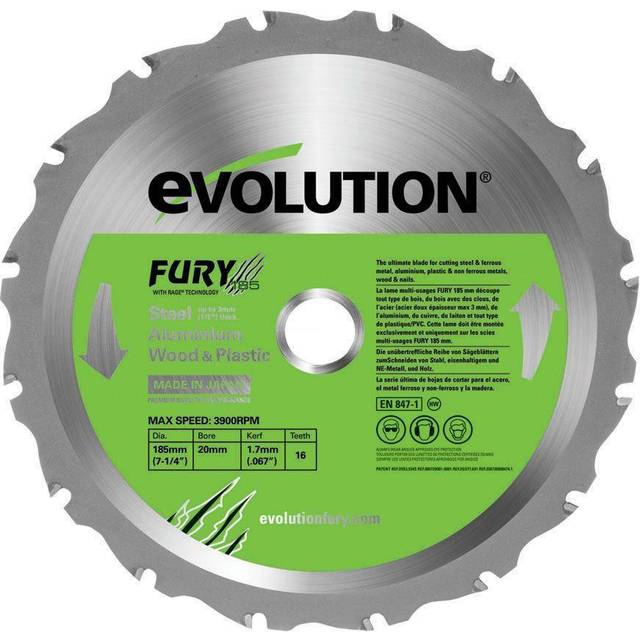 Evolution - Power Tools Fury 185mm Replacement Multi-Purpose Tungsten Carbide Tipp