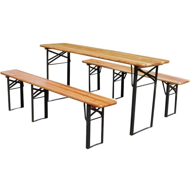 Birchtree Outdoor Wooden Folding Beer Table Bench Set Trestle Garden Steel Leg 176cm