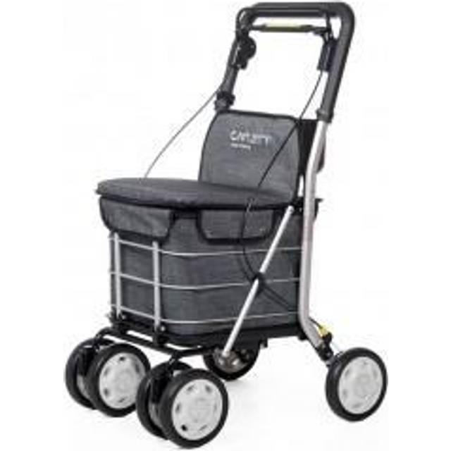 Carlett – Shoppingvagn/rullator med sits. Hopfällbar shoppingvagn med 4 hjul, uttagbar väska på 29 l/15 kg och förvaringsbricka, Lett800 Senior Comfort, svart