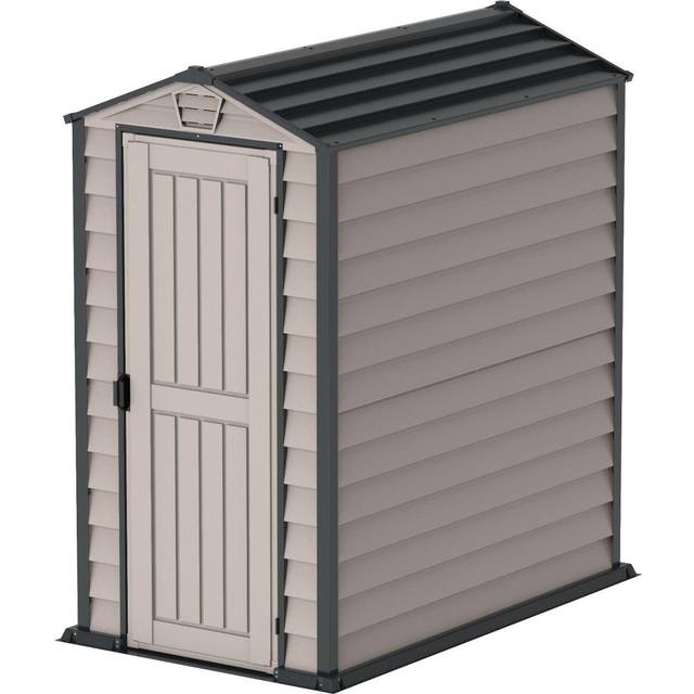 Duramax EverMore 5.7ft x 3.3ft Plastic Garden Storage Shed, Adobe & Grey, Fire Retardant & All-Weather Outdoor Storage Solution, Includes Plastic Floo