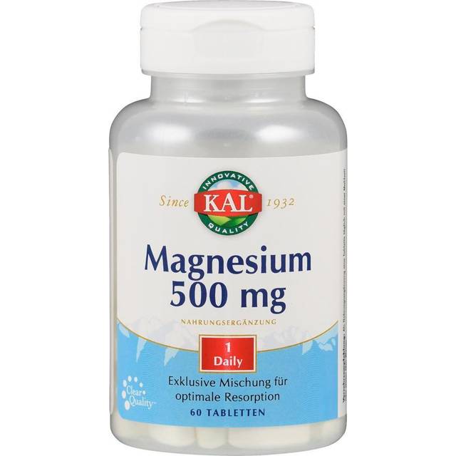 KAL Magnesium | 500 mg | 60 Tabletten | laborgeprüft | Nahrungsergänzungsmittel mit L-Arginin und L-Glutamin | Energieproduktion des Körpers | Gesunde Funktion von Nerven & Muskeln