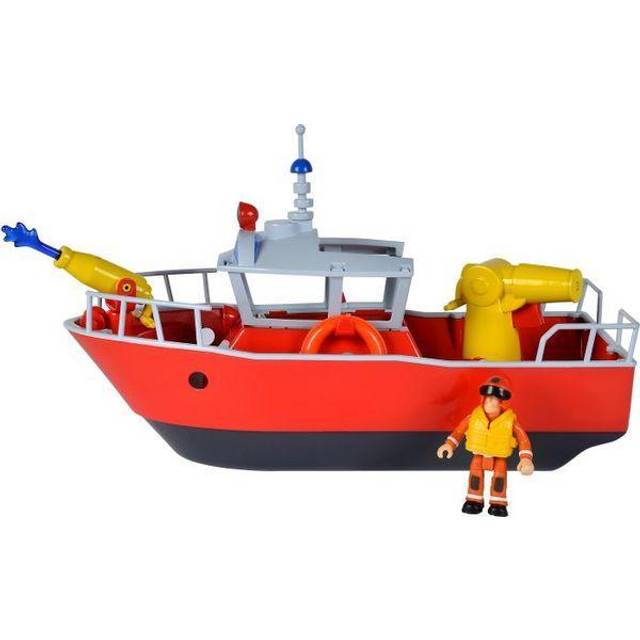 Simba 109252580 – Brandman Sam-brandbåten Titan, 32 cm, flytande leksaksbåt, från 3 år, man kan leka med den både på land och i vatten, badkarsleksak med brandmansfigur, röd