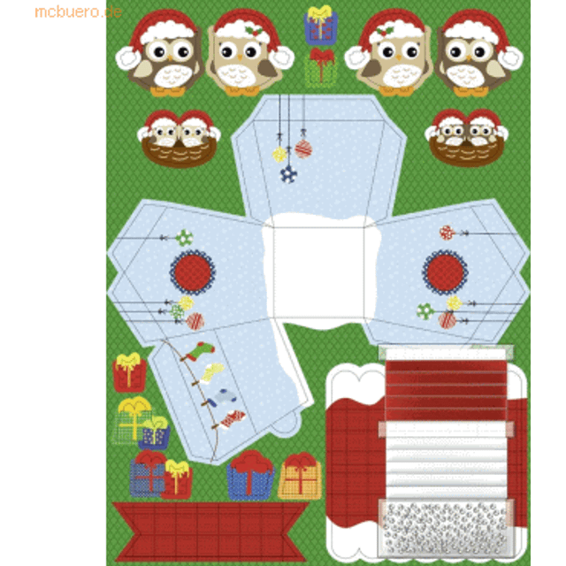 Ursus 17820001 – Adventskalender uggla, set med material för 24 presentlådor i 3 olika motiv, vardera ca 9 x 9 x 11 cm, tillverkad av fotokartong, inklusive tillbehör, för fyllning och gåva