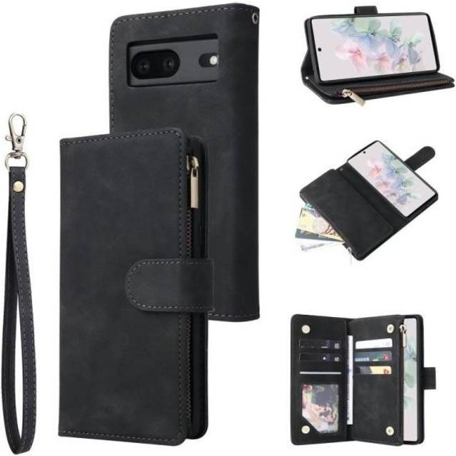 Google Pixel 6A Multifunktionellt Plånboksfodral Zipper 8-Fack